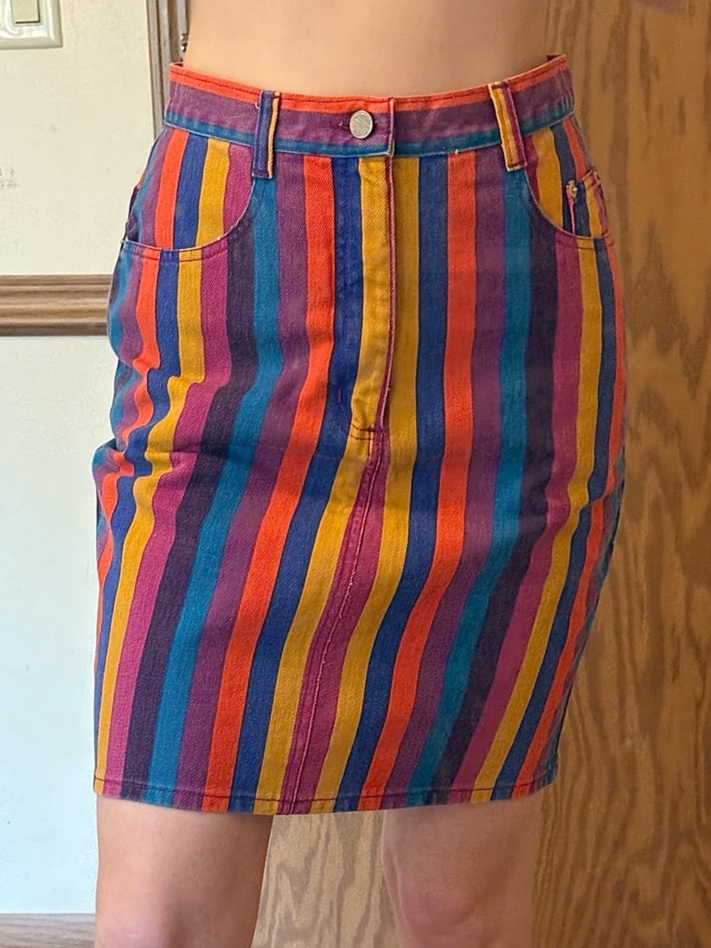 Vintage 80s Gitano Striped Colorful Cotton Skirt